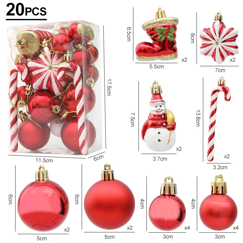 29/20Pcs Christmas Tree Balls Hanging Pendant Candy Cane Pine Cone Ornament Set Christmas Home Decoration 2024 Navidad New Year