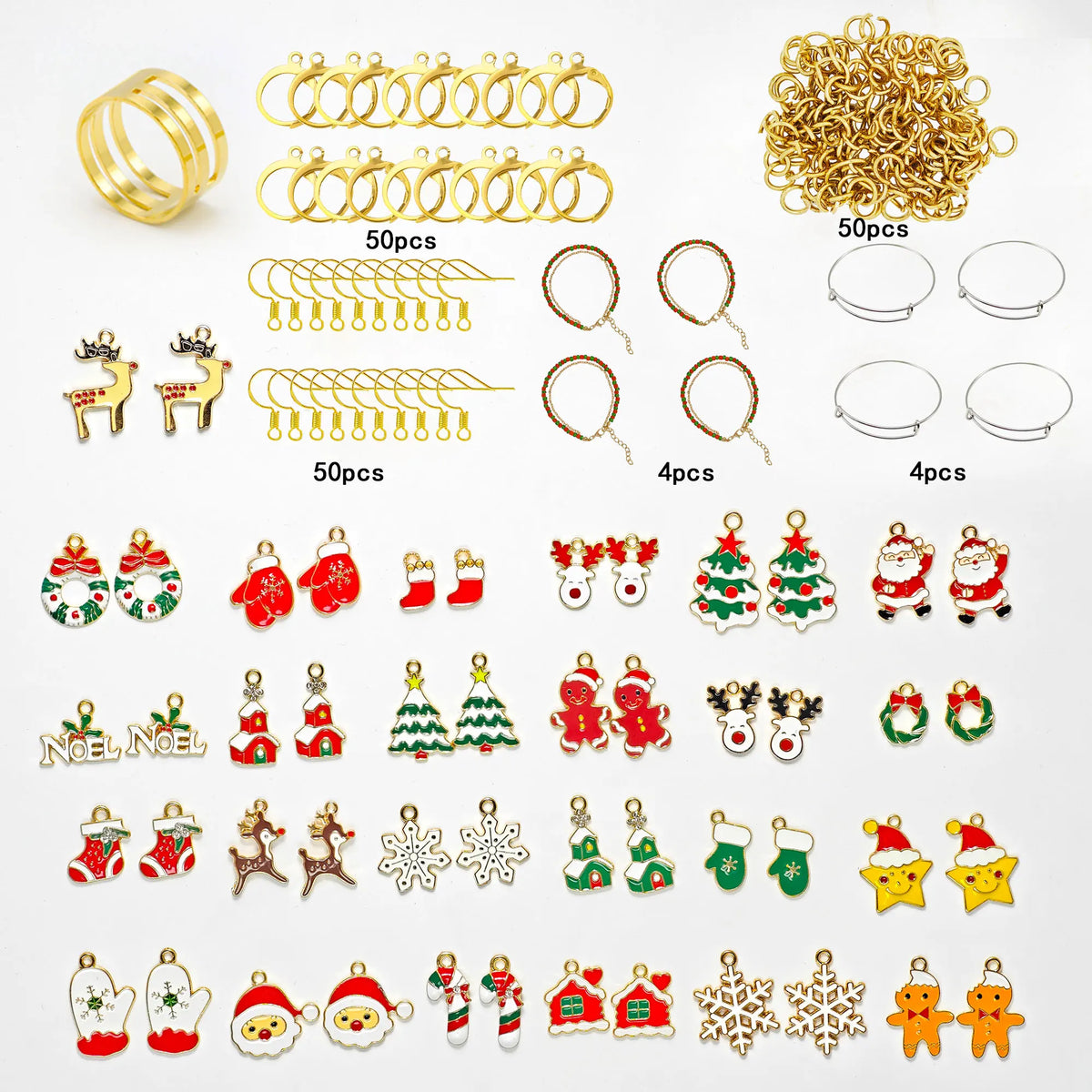 10/20/40pcs New Christmas Set Cross border Hot Selling Cartoon Dripping Oil Elk Santa Claus Christmas Tree Earrings for Women