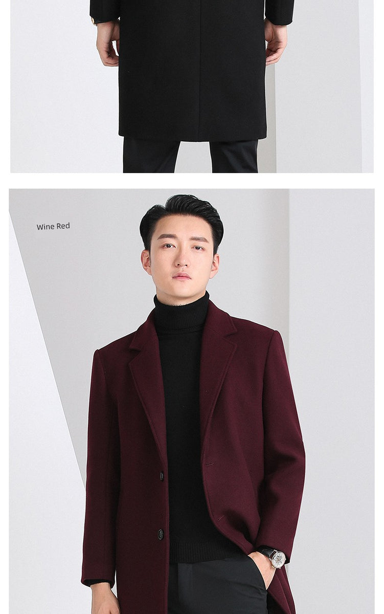 Hengyuanxiang Woolen Coat Men's 2023 Winter New Arrival Thickened Cashmere Mid Length Long Length Trench Coat Woolen Outwear Tide