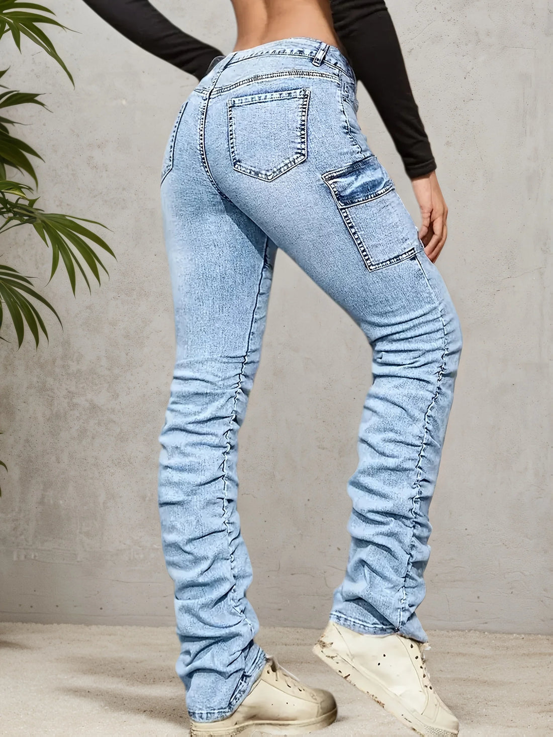 2025 women's casual high waisted jeans, elastic cotton blend, machine washable, comfortable fit, suitable for all seasons