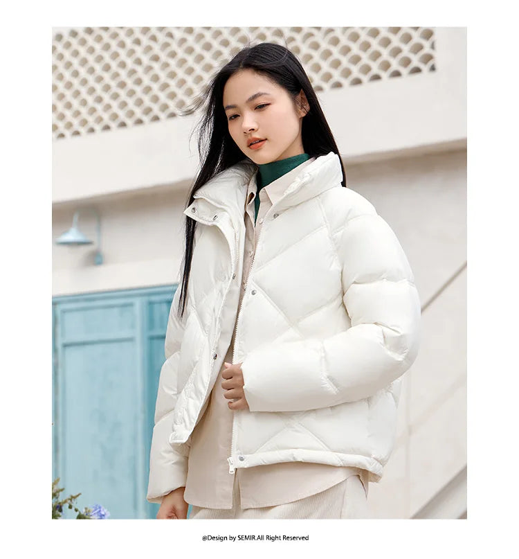 Semir Cotton Clothing Women Loose Stand Collar Simple Casual Temperament Winter Gentle Waterproof Rhombus Versatile Thick Coat