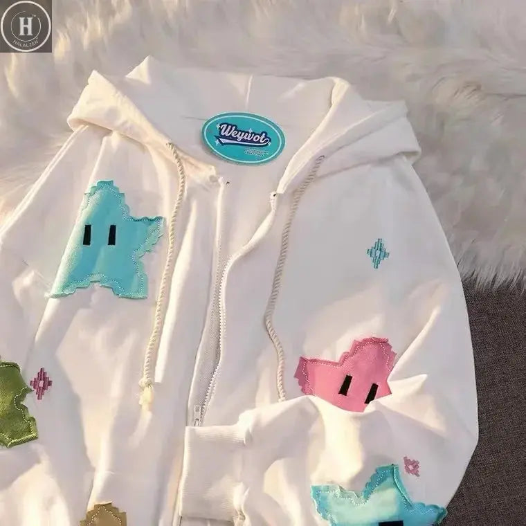 Y2K Oversized Coat Men's Personality Print Women's Hoodie Fashion Punk Harajuku Couple Zip Up Hoodie Tops Kawaii Clothes HALALZEN