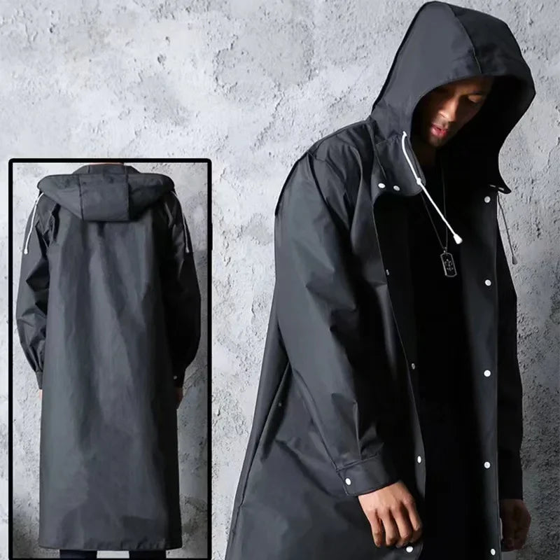 New Black Fashion Adult Waterproof Long Raincoat Ladies Men Raincoat Hooded Outdoor Hiking Trip Fishing Mountaineering