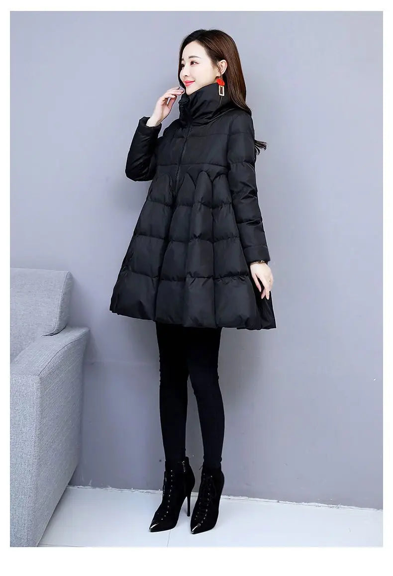 Womens Padded Down Jacket Long Loose Coat A-line Poncho Parkas Thick Skirt Cotton Outwaer Female Fashion New Winter Jacket