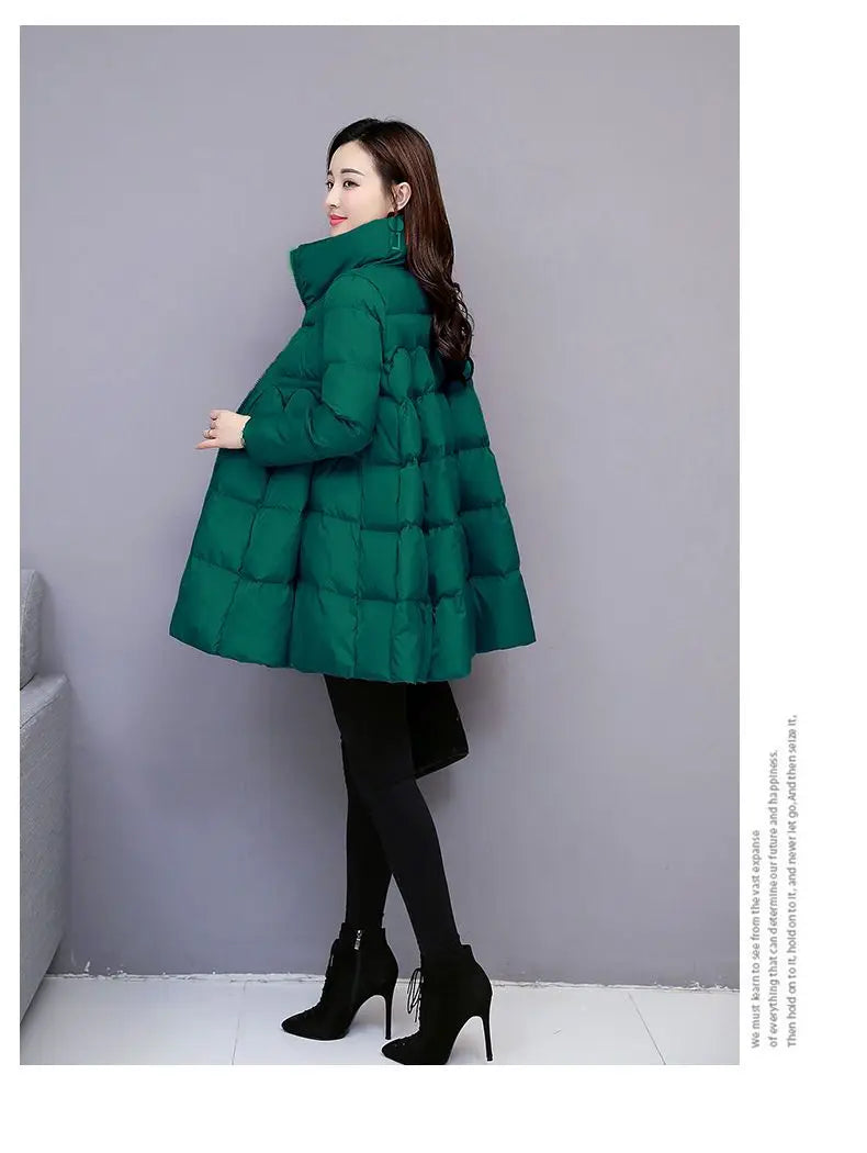 Womens Padded Down Jacket Long Loose Coat A-line Poncho Parkas Thick Skirt Cotton Outwaer Female Fashion New Winter Jacket