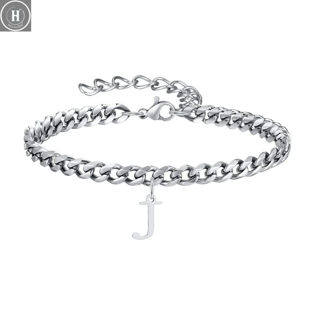 Mens Initials Cuban Links Bracelets,Stainless Steel A-Z 26 Letters Alphabet Charm Chain Wristband Adjustable,Casual Jewelry Gift HALALZEN