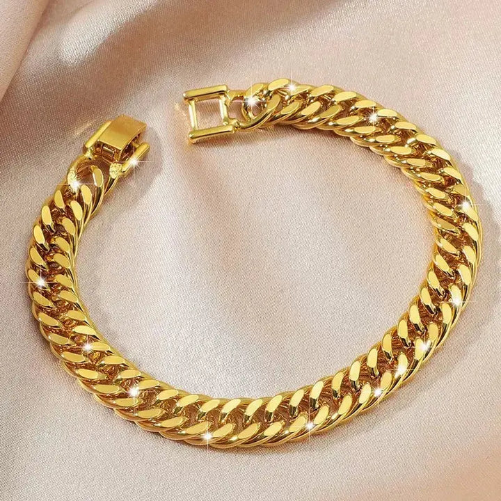 Popular 9999 24K Real Gold Jewelry Boss Bracelet 10mm Buckle Classic Men's Bracelet Luxury HALALZEN