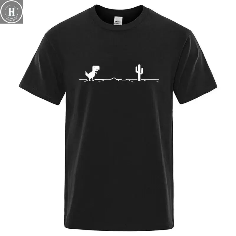 Men's High Quality 100%Cotton Funny Dinosaur Print T Shirt Loose O-neck Summer Cool Men Tshirt Short Sleeve T-shirt Male Tee Top HALALZEN