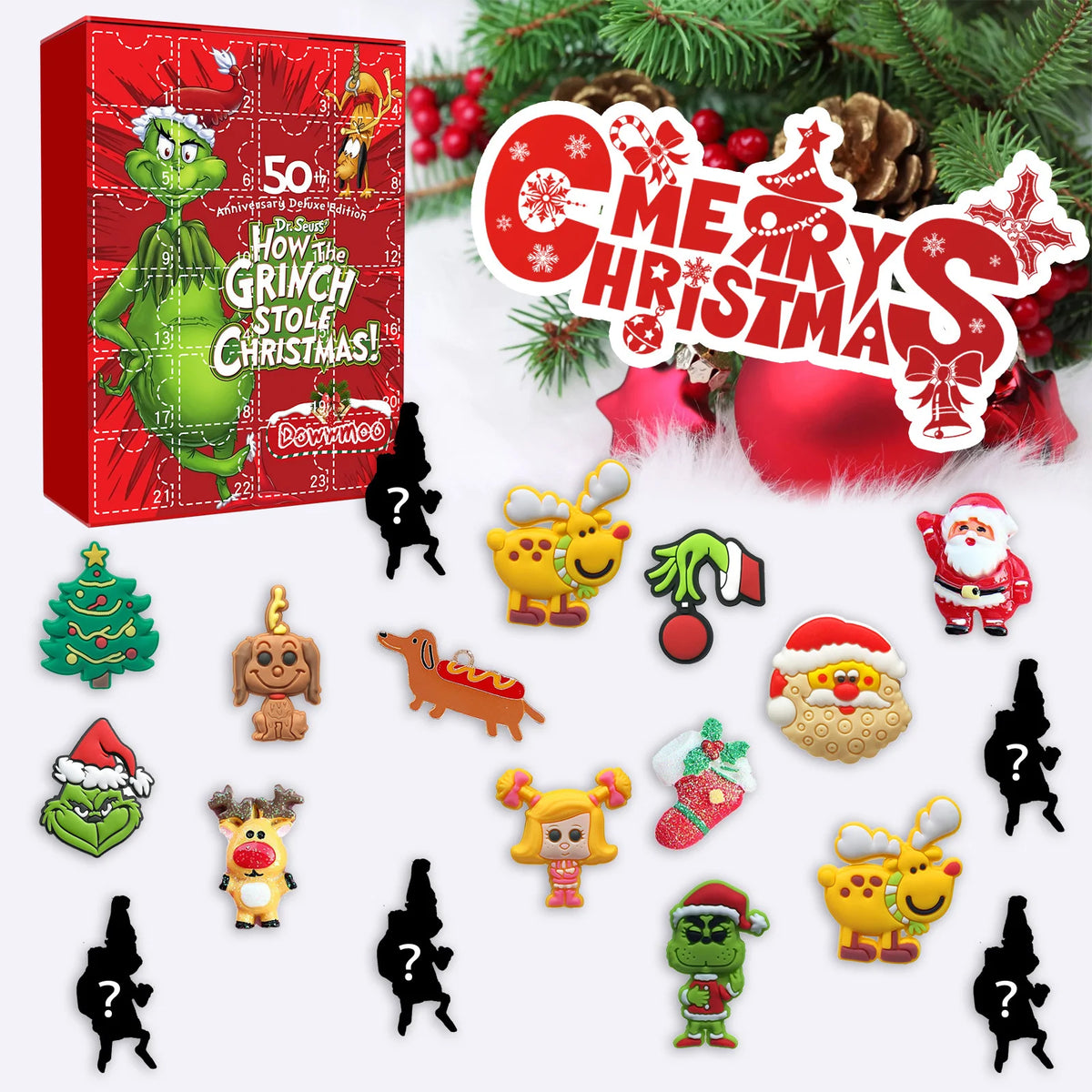 Pet/child Christmas Cartoon Toy Blind Box, Green Furley Grinch Series 24 Grids, Holiday Room Decoration - Resin