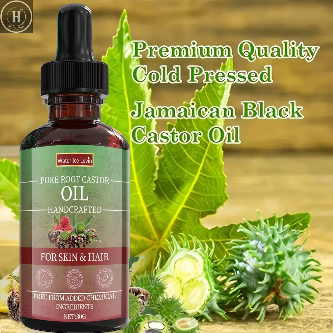 Poke Root Castor Oil for Skin & Hair - Natural Handcrafted Blend, Deep Moisture, Winter Nourishment, Chemical-Free Formula HALALZEN