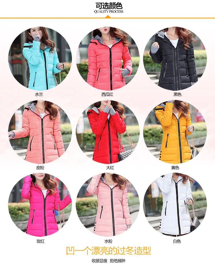 Autumn Winter Clothes Women Down Cotton Fashion Ladies Hooded Coat Female Medium-long Thickening Waterproof Slim Casual Jacket