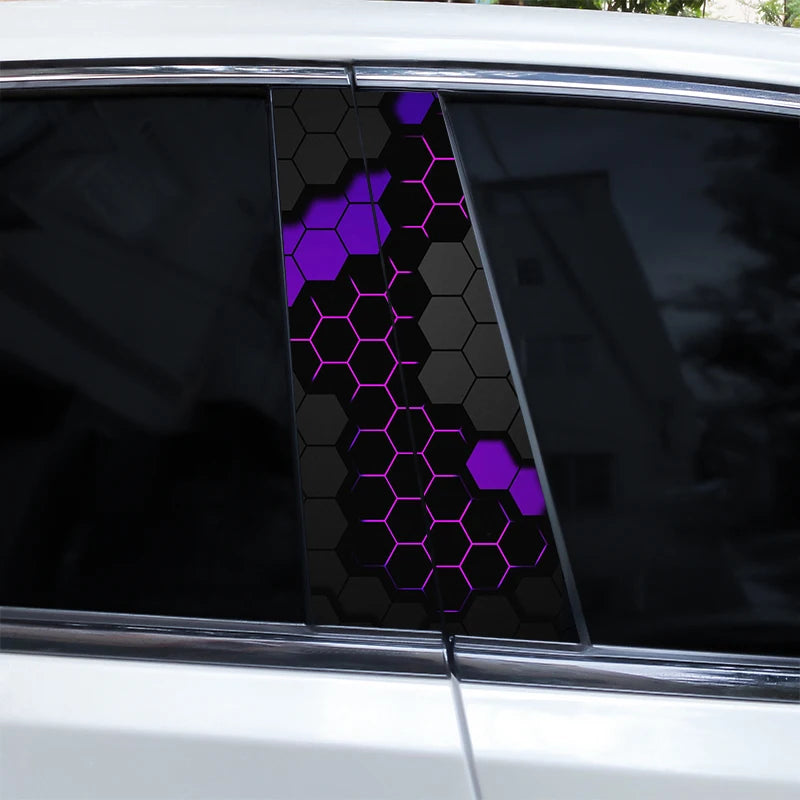 2pcs Polygonal Honeycomb Car Stickers Car Door Pillar Stickers Anti-Scratch Vinyl Stickers Car Center B Pillar DIY Stickers