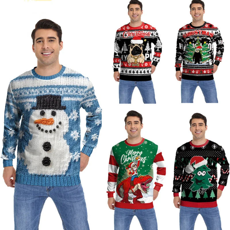 Ugly Christmas Fake sweaterr Unisex Men Women For Holidays Santa Cat Elf Christmas Funny Fake Hair Sweater Autumn Winter Blouses