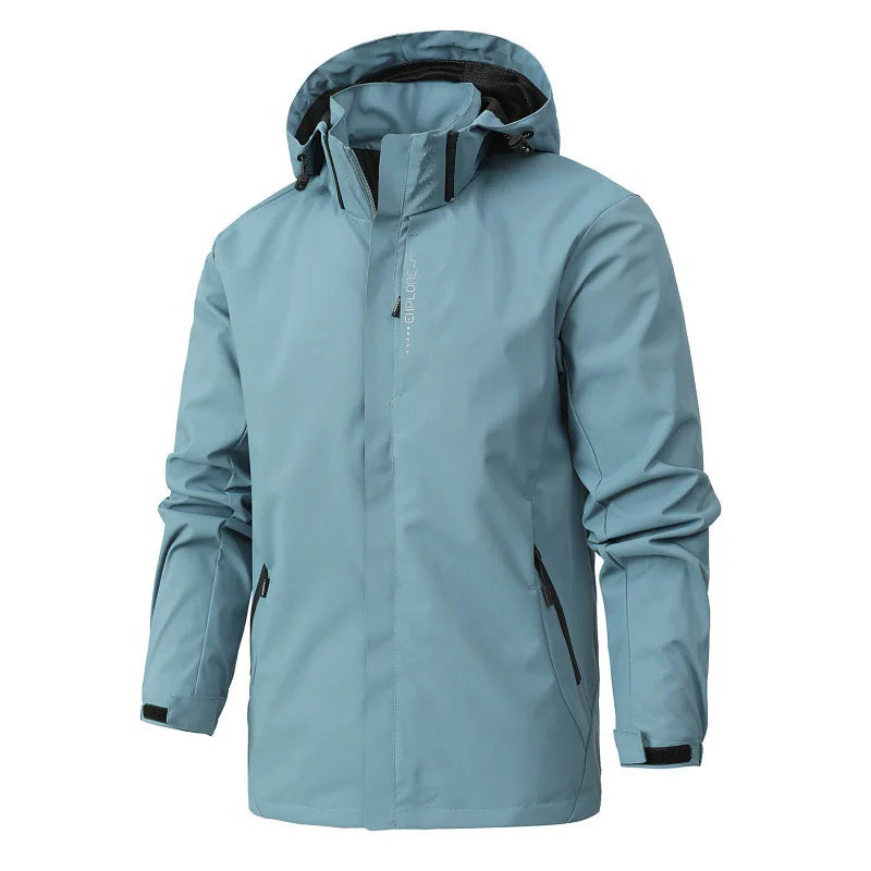 Spring Autumn Men's Lightweight Windproof Waterproof Jacket Outdoor Hiking Climbing Solid Color Long Sleeved Zipper Hooded Coat