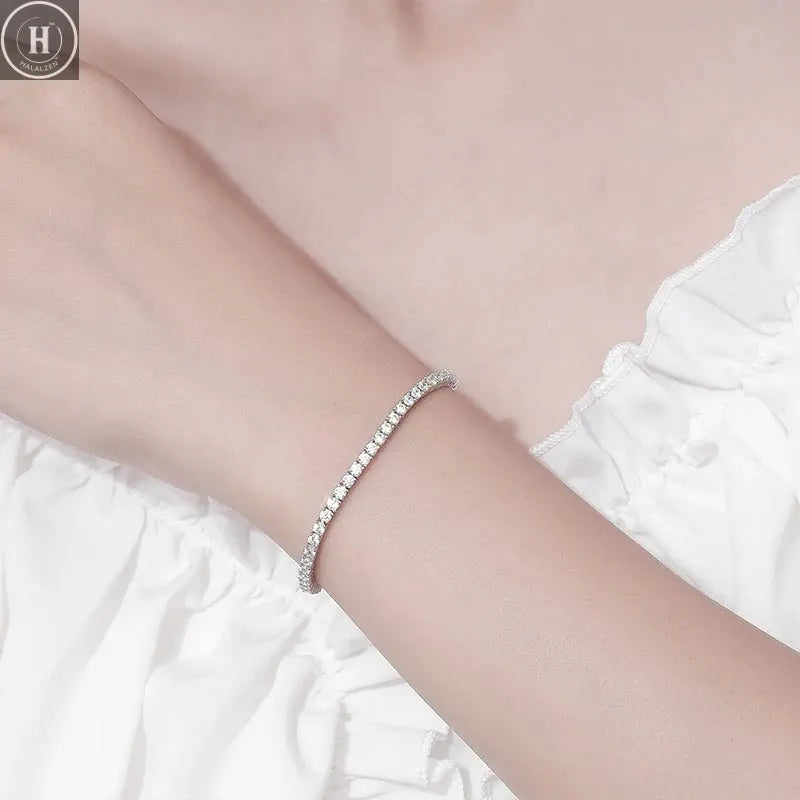 KNOBSPIN 2mm Moissanite Tennis Bracelet 925 Sterling Silver Plated White Gold Bracelet for Women Man Sparkling Party Jewelry HALALZEN