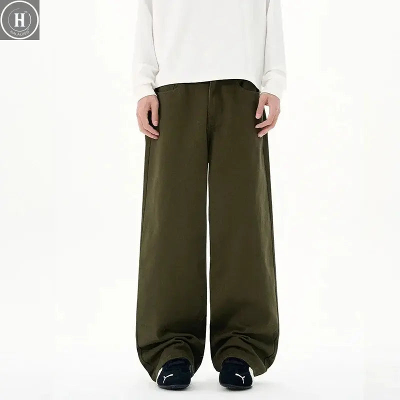 Baggy Wide-leg Jeans 100% Cotton Comfortable Breathable Autumn Casual Denim Pants Loose Straight Trousers Fashion Streetwear Halalzen UK