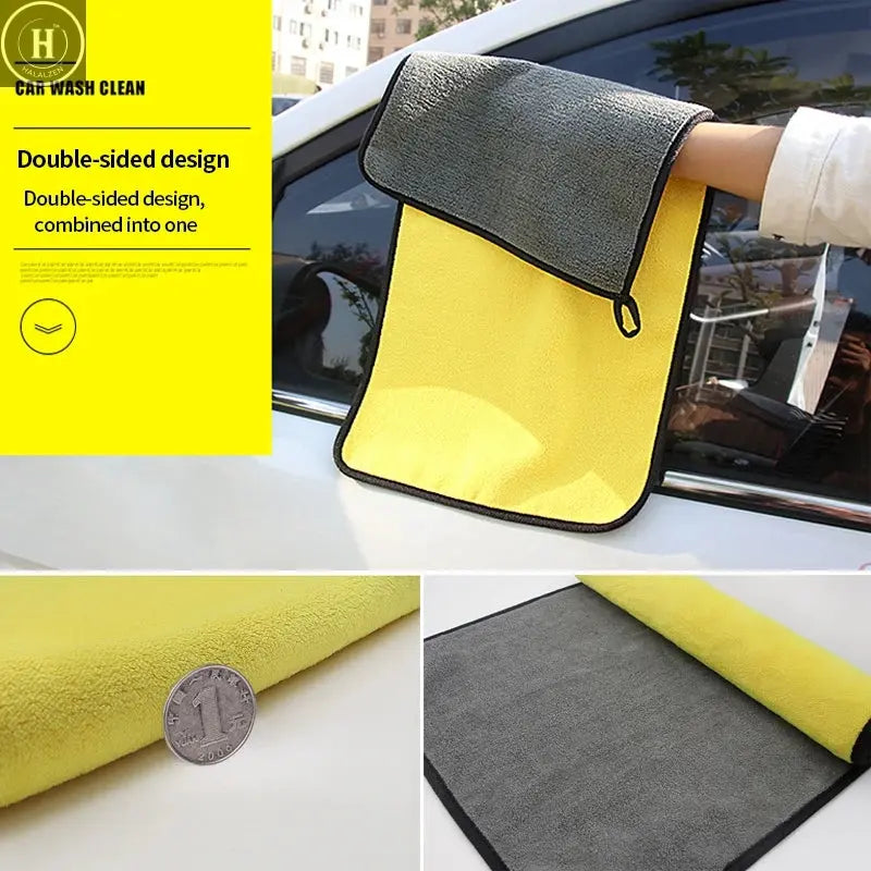 SEAMETAL Microfiber Car Wash Towel Ultra-Soft Scratch-Free Car Cleaning Towel Double-Side 400GSM Drying Cloth High Absorbency HALALZEN