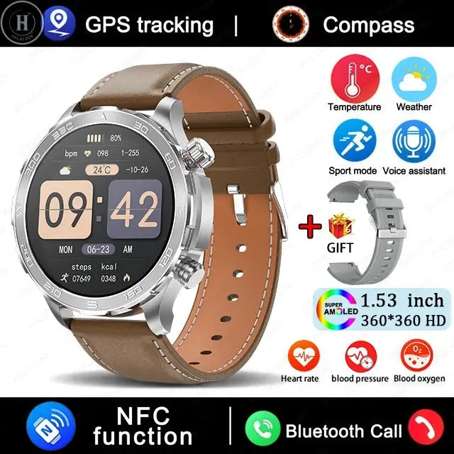 New GPS Track Smart Watch Men AMOLED HD Screen Outdoor Sports Fitness Heart Rate NFC IP68 Waterproof Bluetooth Call Smart Watch HALALZEN