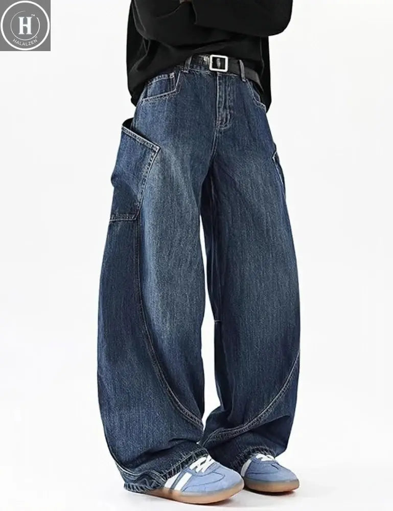 Men's Baggy Barrel Wide Leg Jeans for Men Women Loose Fit Streetwear Y2k Hip Hop Denim Pants Halalzen UK