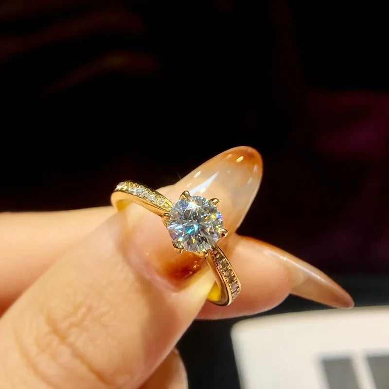 GRA Luxury Real 0.5-1CT Moissanite Diamond Rings for Women Engagement 925 Sterling Silver Original Gemstone Fine Jewelry