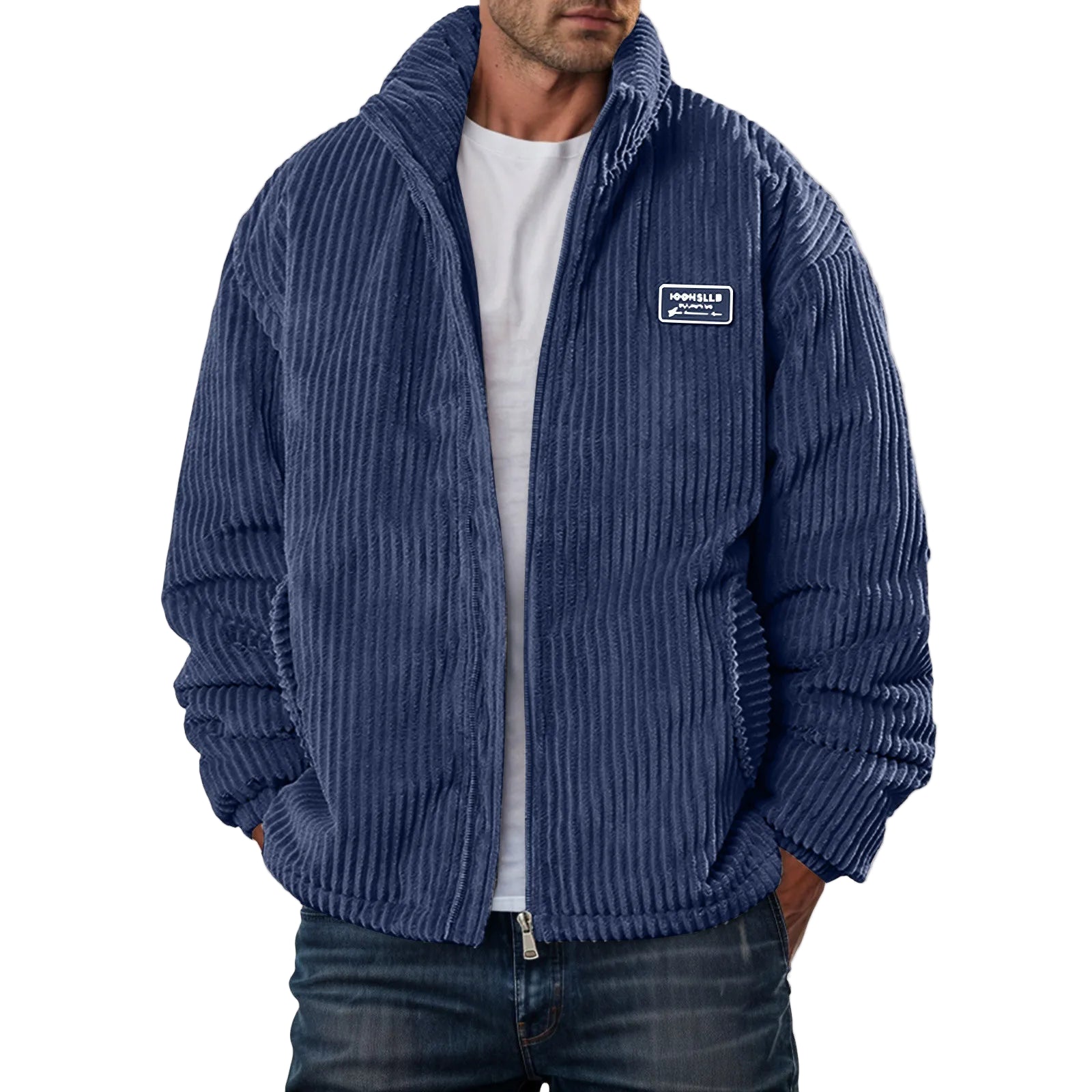 Men's Corduroy Winter Down Coat Streetwear Thick Cotton Padded Jacket Outdoor Turtleneck Zip Up Warm Quilted Parkas Men Clothing