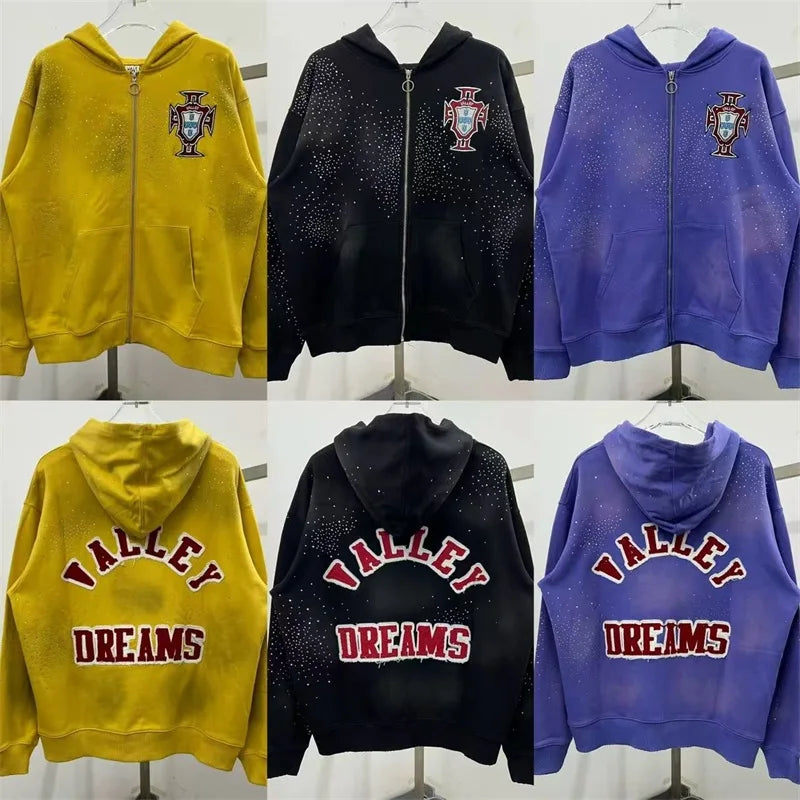 Black Washed VALLEY Zipper Jackets Men Women 1:1 Best Quality Oversized Vale Embroidered Logo Jackets