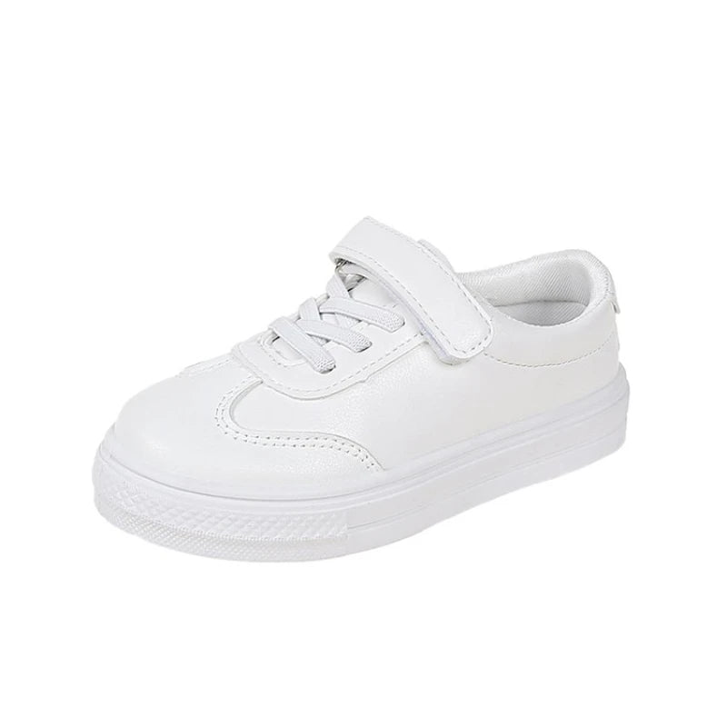 Children Casual Shoes White Pu Leather Plain Design School Kids Sneakers Unisex All-match 26-36 Four Seasons Boys Girls Shoes