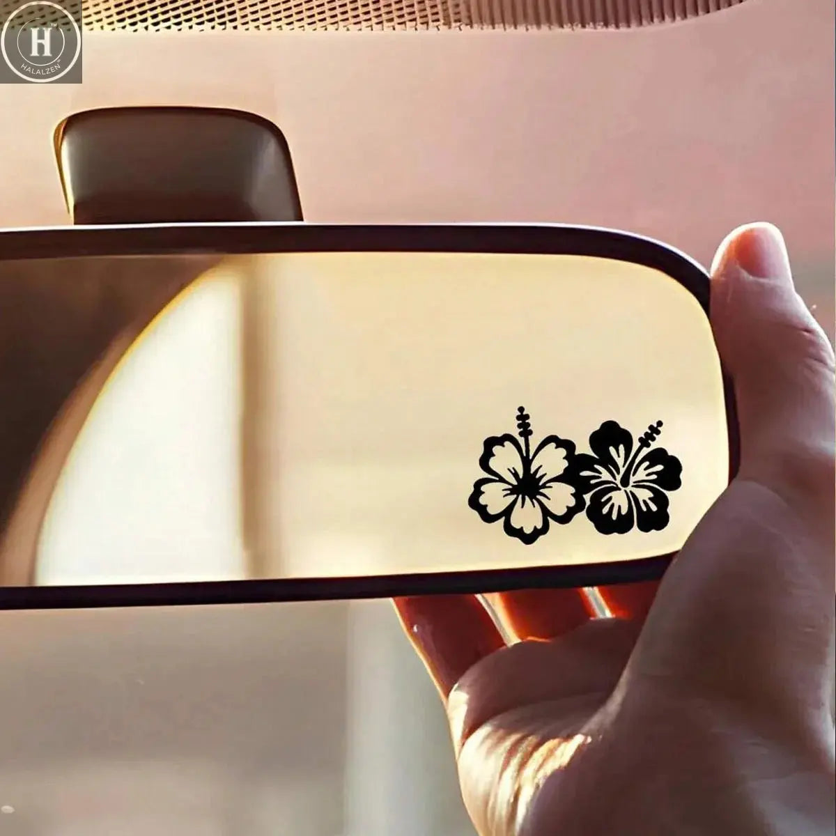 1pc-Hibiscus flower car rearview mirror stickers, car rearview mirror decals, small decals, vinyl car stickers HALALZEN