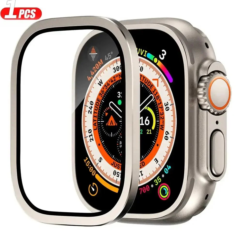 2PCS Aluminium Alloy Case+Tempered Glass for Apple Watch Ultra 2 49mm Anti-Scratch Screen Protector iWatch Ultra 49mm Cover Film