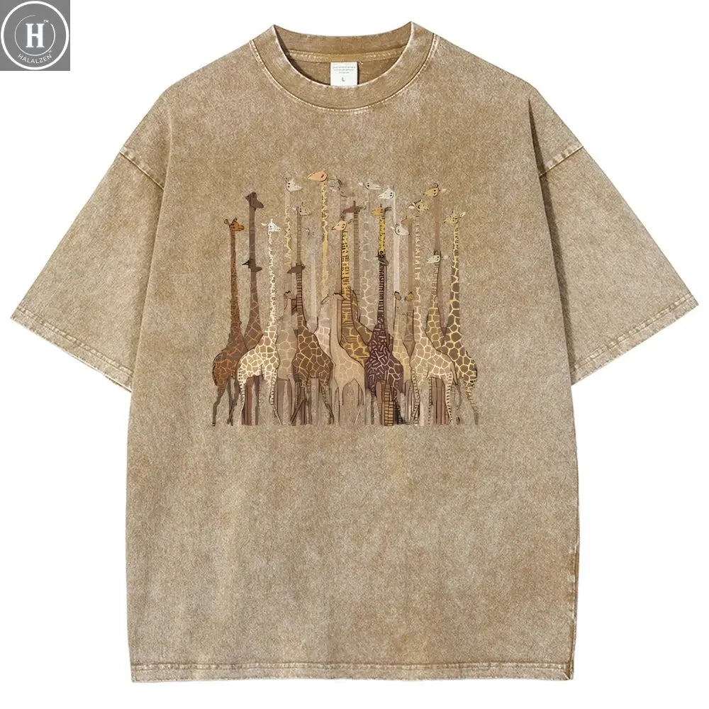 100% Cotton Women's T-Shirt High Quality Soft Cartoon Funny Giraffe Print T-Shirt Custom T-Shirt Daily Wear Clothing HALALZEN