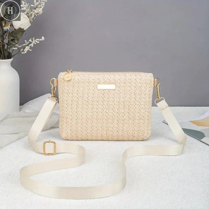 Fresh and simple woven small square bag New simple shoulder bag Fashion vacation style shoulder bag HALALZEN