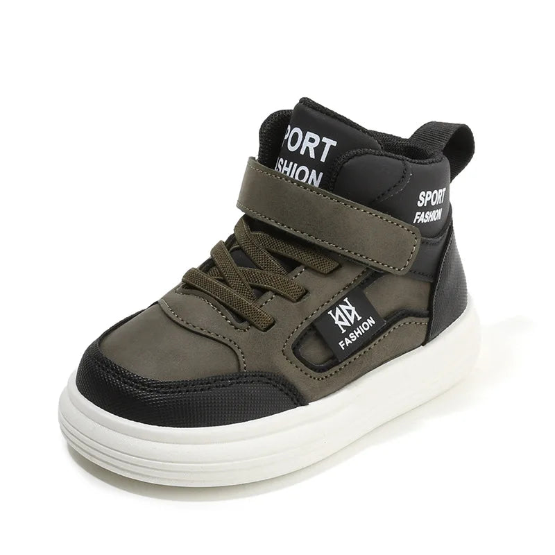 Autumn Children's High Top Casual Sports Shoes 2025 New Boys Board Shoes Soft Sole Baby Toddler Comfortable Outdoor Sneakers