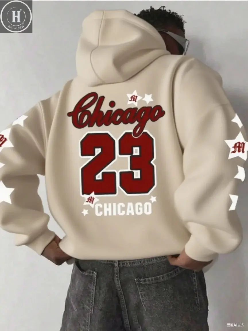 Men's hooded sweatshirt autumn/winter men's Chicago 23 pattern hoodie men's unisex pullover hip-hop style women's hoodie top Halalzen UK