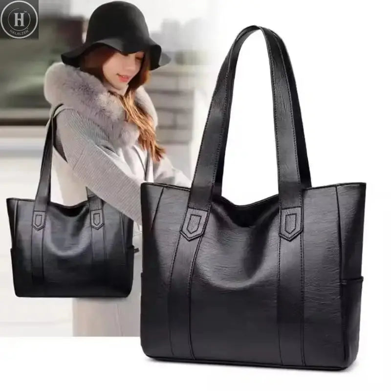 Fashion Design Women Solid Color Shoulder Bag Soft Pu Leather Commute Large Capacity Casual Tote Handbag Women's Shoulder Bag HALALZEN