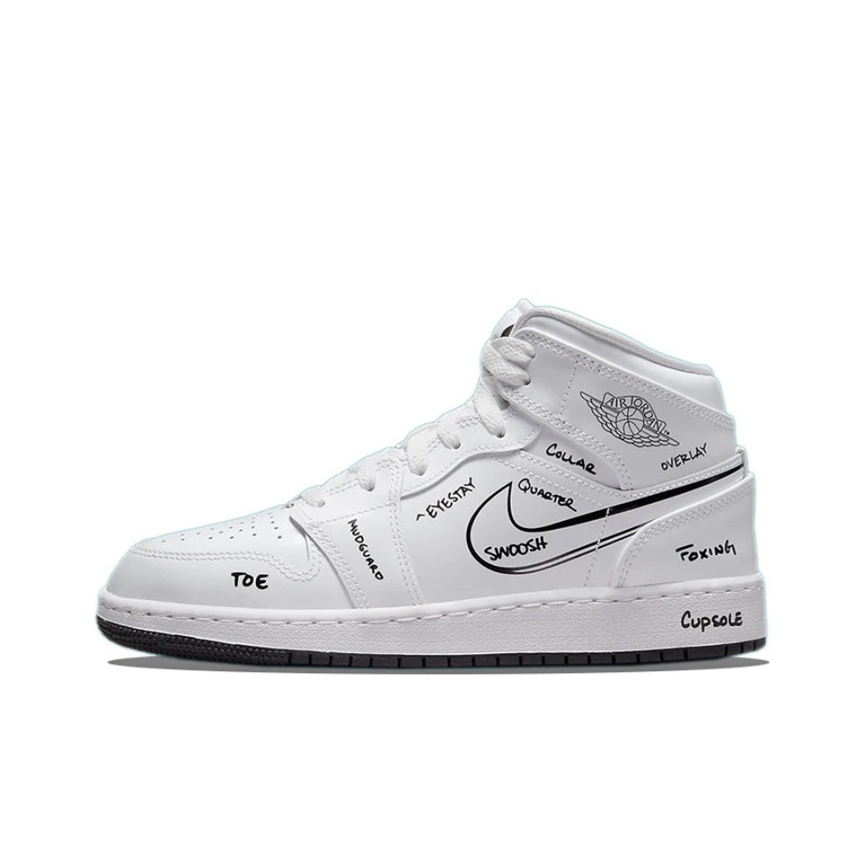 Original Air Jordan 1 Mid 'Oreo' GS Size For Women Classic Retro Basketball Sneakers Shoes