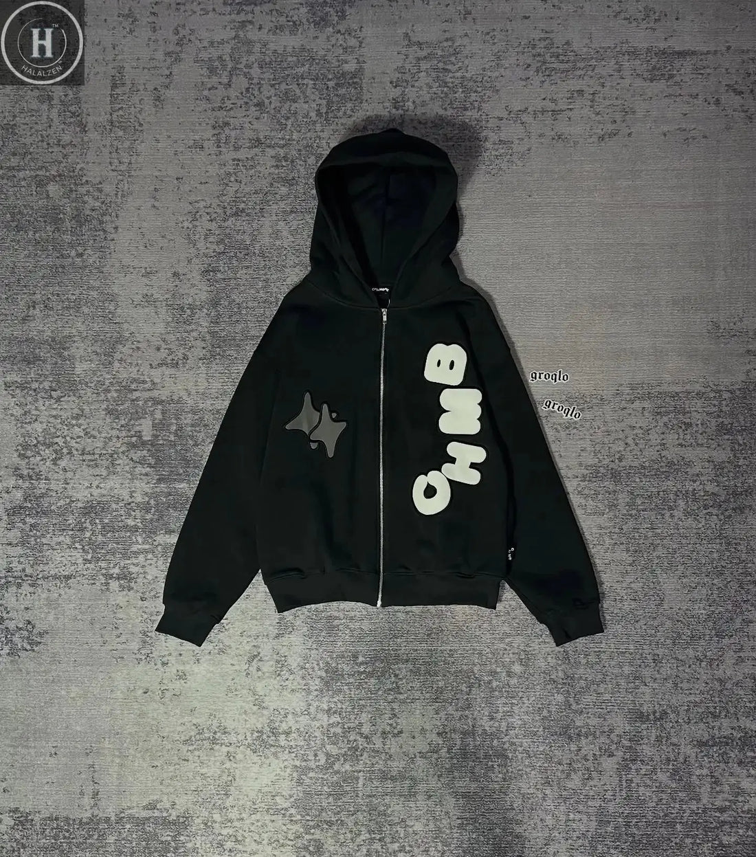 Y2K 2000s Tapout Pink & Black Grunge Angel Wings Spellout Zip Up Hoodie - Large HALALZEN