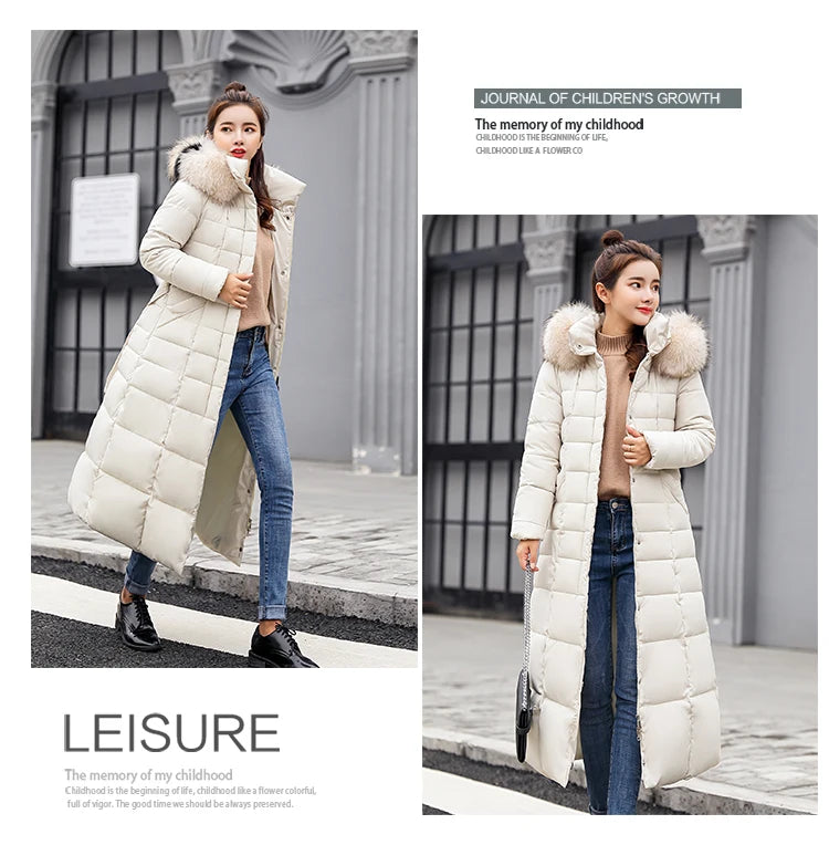 Autumn Winter Clothes Women Down Cotton Fashion Ladies Worm Hooded Coat Female Lengthen Thickening Waterproof Slim Casual Jacket