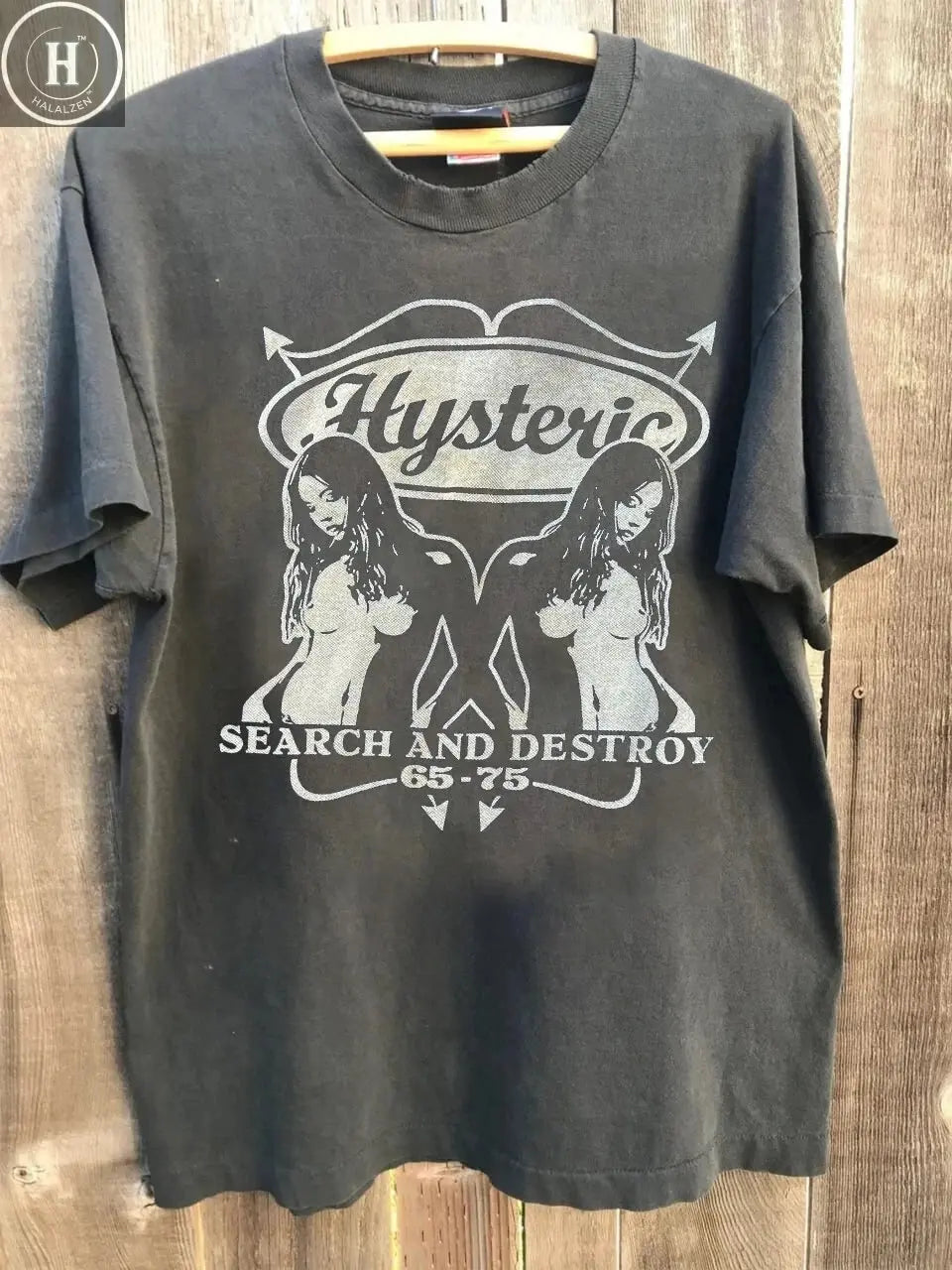 Hysterical Glamour Search and Destroy Print Japan Archives 2000s T-Shirt Men's Summer New Men's Women's Cotton Top HALALZEN