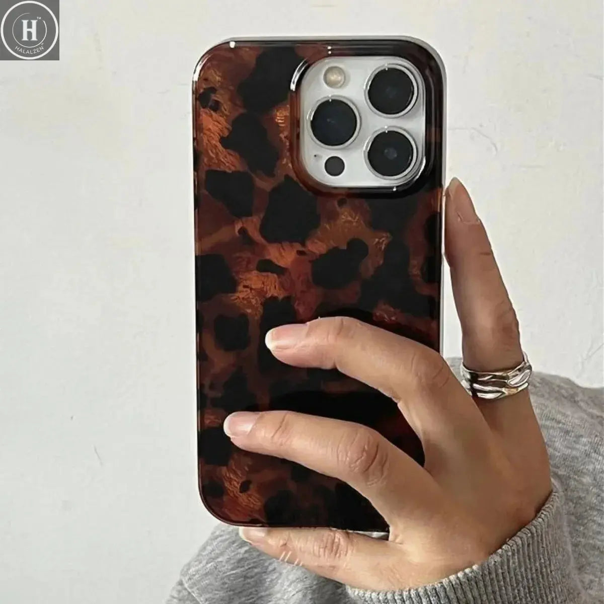 Retro Amber Texture Laser Phone Case For iPhone 17 16 Pro Max 15 14 13 12 11 XS XR 7 8 Plus 16E Stylish Leopard Print Soft Cover Halalzen UK