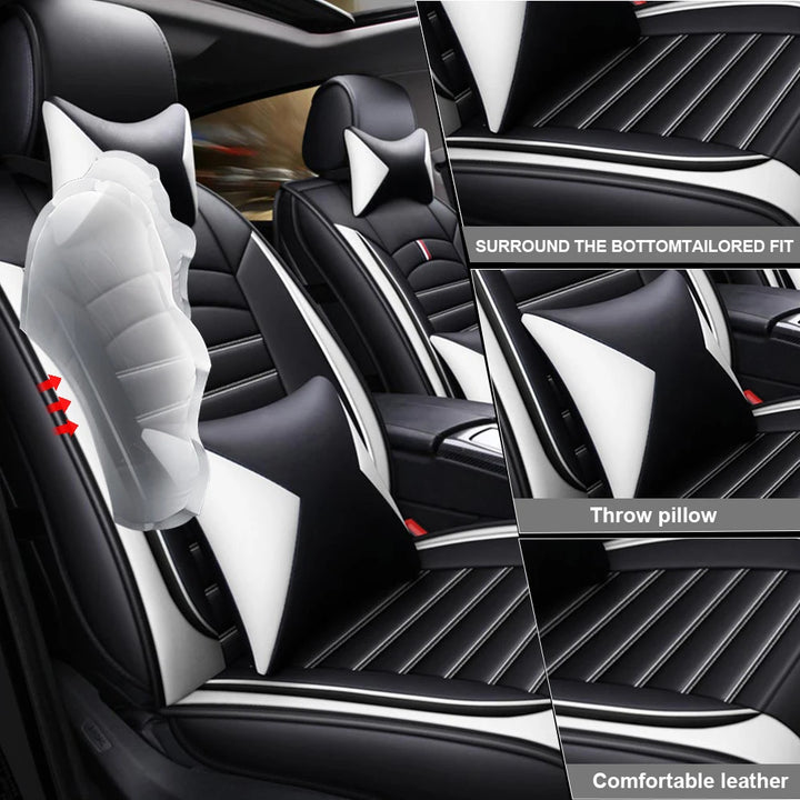 5-Seats PU Leather Car Seat Covers Full set Universal Front Rear Seat Cushion Anti-scratch Protection Four Seasons