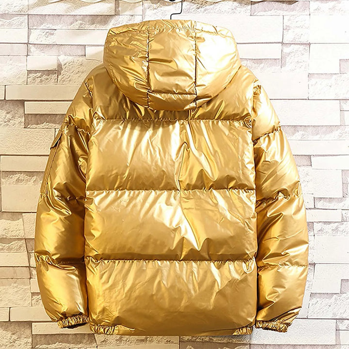 Men's Winter Parkas Solid Color Casual Glossy Warm Down Jacket With Hood Fashion Zipper Fleece Lined Puffer Outwears Jacket