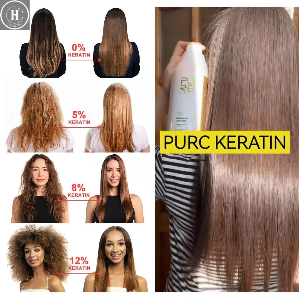 PURC 8% Keratin Smoothing Treatment Frizzy Removal Brazilian Keratin Curly Hair Care Products Salon Professional 1000ml HALALZEN