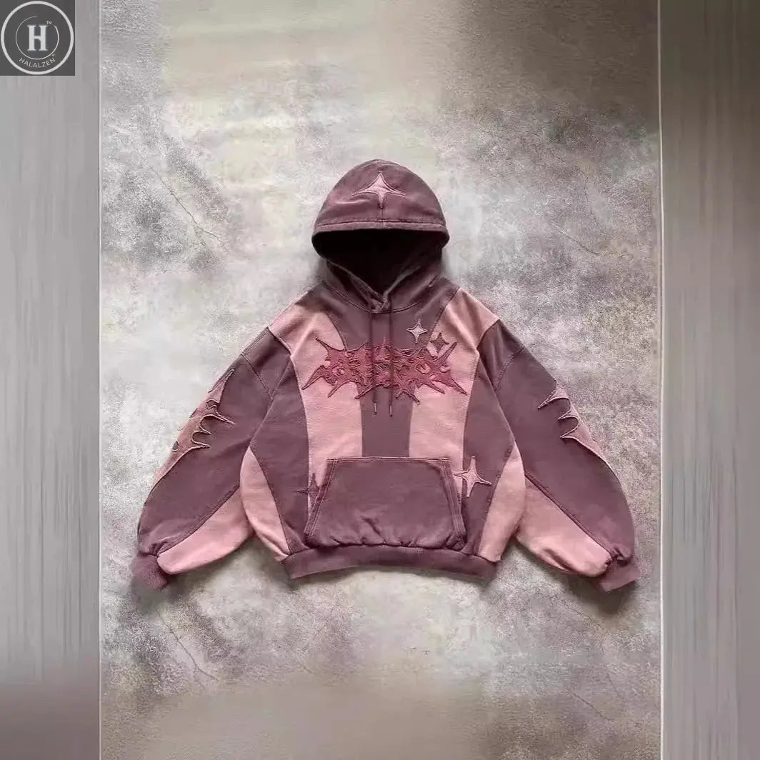 Street Sle Y2K Patchwork Hoodie ex Loose Casual Faionable Hooded Sweatirt Spring 2024 Long Sve Stripe Pattern HALALZEN