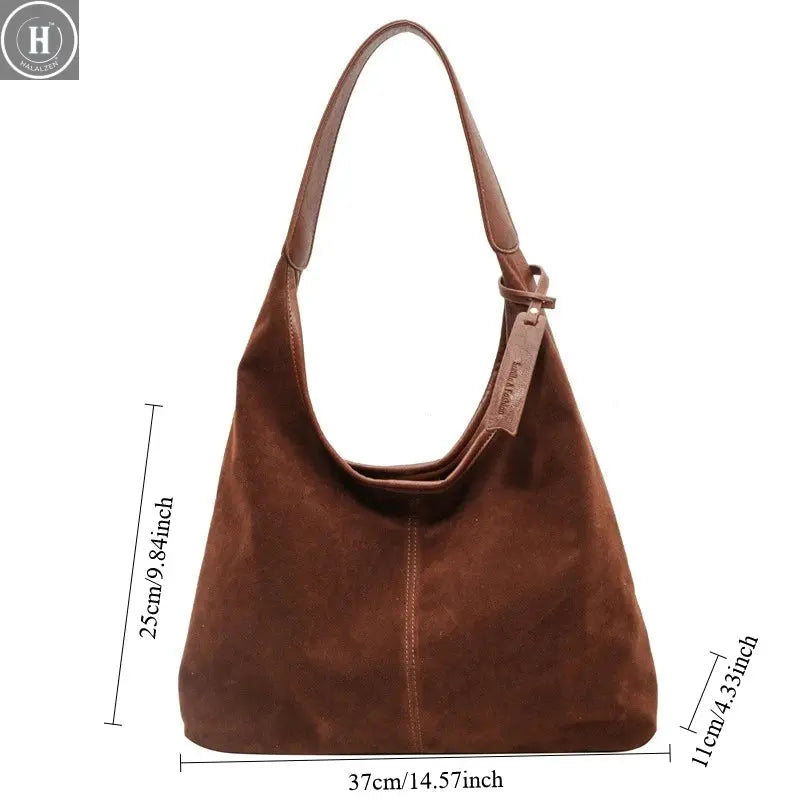 Women Suede Shoulder Bag with Zipper Hobo Bags Large Capacity Handbag Slouchy 2025 Trendy Commuter Travel Purses and Handbags HALALZEN
