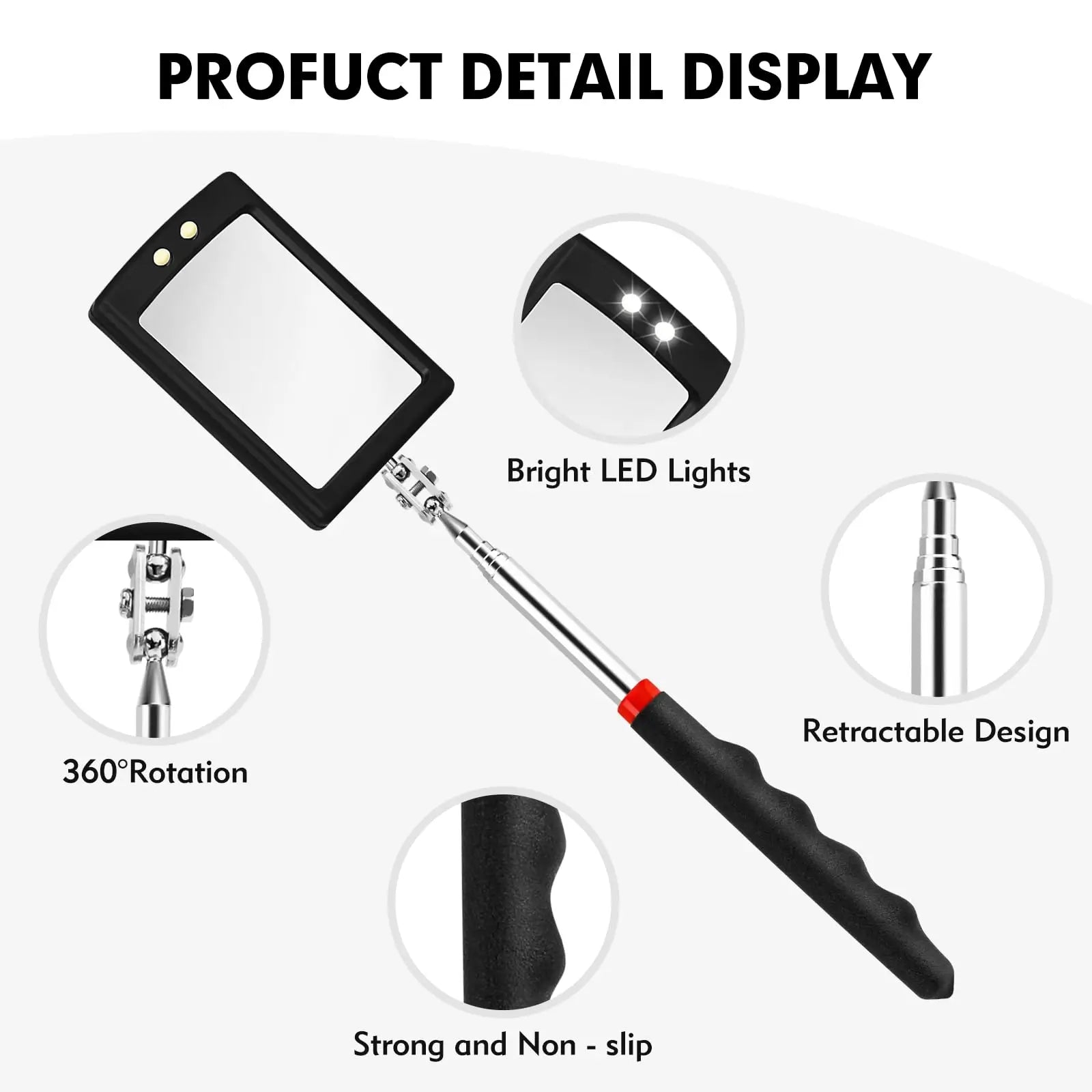 2pcs Detection Folding Mirror 360° Rotating Reflector Universal Auto Repair Tool Accessory Telescopic Bottom Inspection Mirror