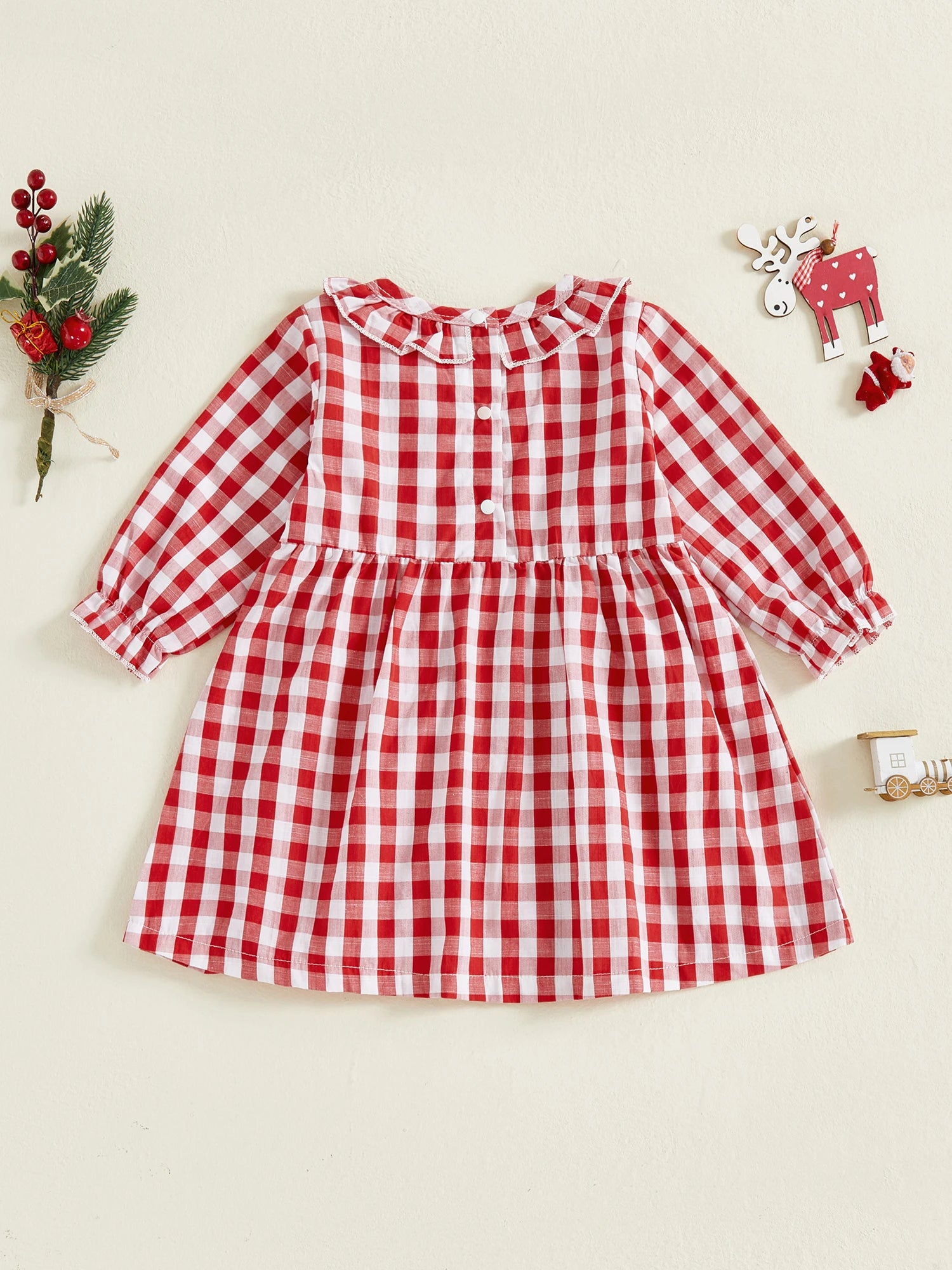 Infant Baby Boy Christmas Outfit Red Plaid Romper Long Sleeve Jumpsuit with Santa Claus Embroidery and Hat