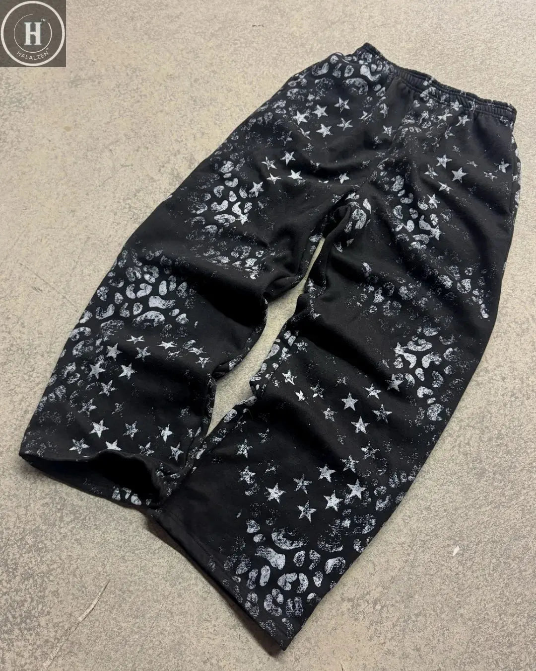 Exclusive design Dark leopard print star set Retro aging craftsmanship Trendy sweatshirt trousers suit HALALZEN