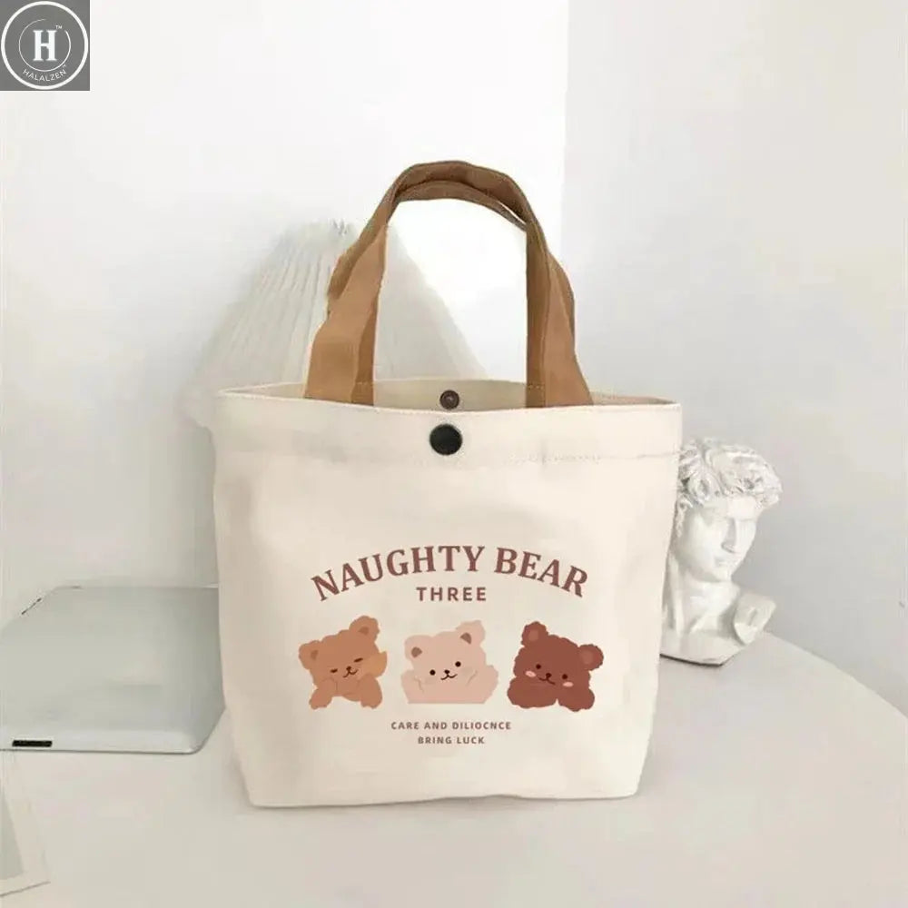 Canvas Bag Small Versatile Handbag Female Student Lunch Box Bag Simple Tote Bag Office Worker Lunch Bag Shopping Bag HALALZEN