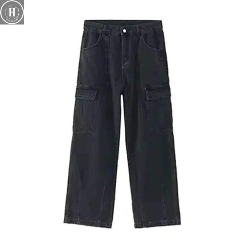 Men Baggy Oversize Cargo Jeans Male Wide Streetwear Hip Hop Pants Harajuku Fashion Straight Leg Black Blue Loose Denim Pants Halalzen UK