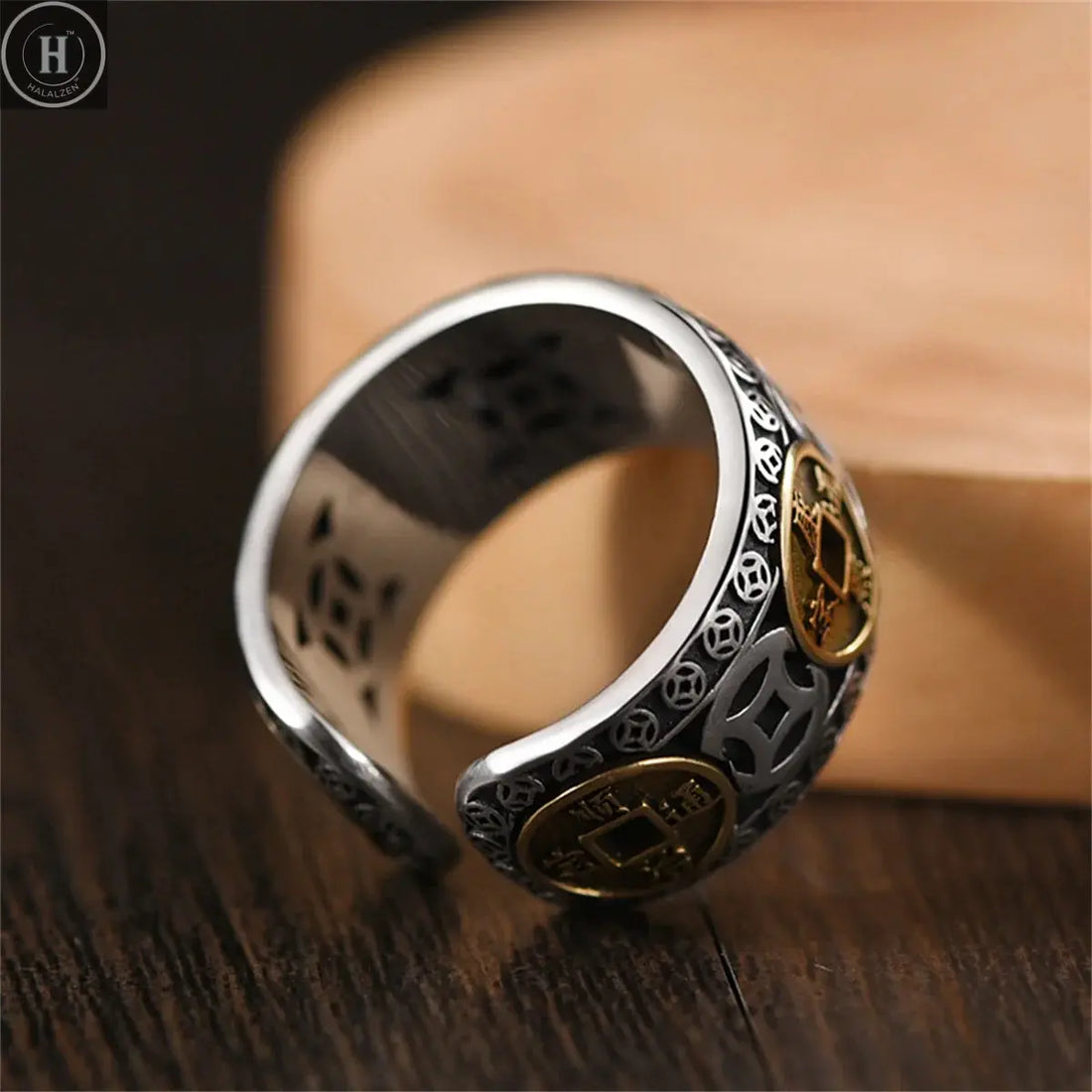 Chinese Style Vintage Copper Coin Opening Ring For Men Women Unisex Feng Shui Pixiu Rings Amulet Wealth Lucky Jewelry Best Gift HALALZEN